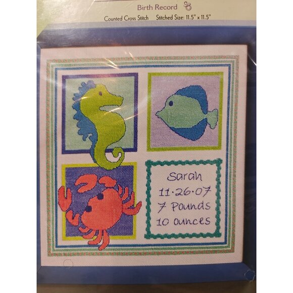 Bucilla Baby Deep Blue Sea Birth Record Counted Cross Stitch Kit 43904 - Picture 2 of 3
